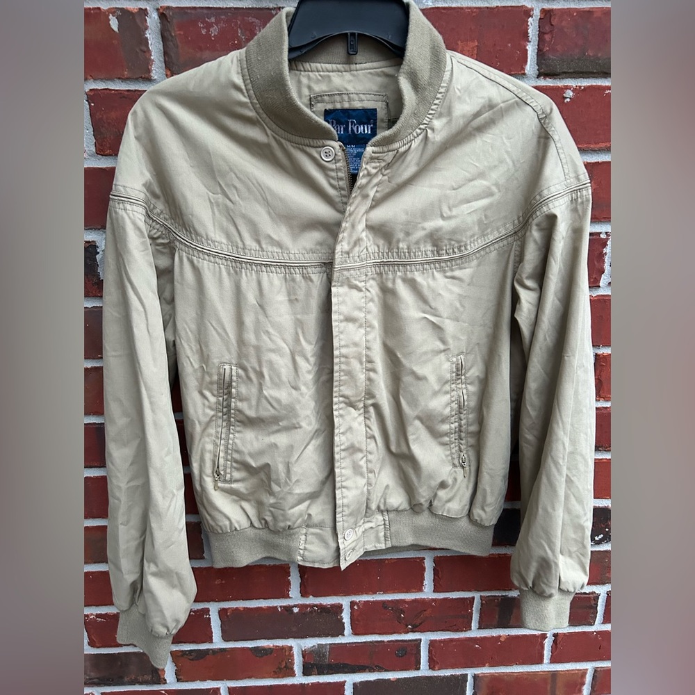 Vintage Par Four Men’s Full Zip Tan Khaki Golf Jacket Windbreaker. Size Medium